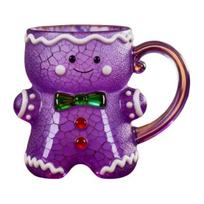 Ceramic Gingerbread Man Mug Christmas Gingerbread Man Shaped Coffee Cup with Handle for Coffee Tea Hot Chocolate Water violetinė