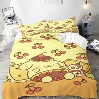 Quilt Cover Cartoon Pom Pom Purin Anime Duvet Printed Comforter 100% Polyester Bedding Twin Size children Gift Various Sizes EU Single(135*200cm)3pcs beige