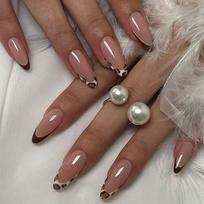24Pcs Almond Press on Nail Leopard French Tips Fake Nail Acrylic False Nail,Artificial Nail Glues on Nail for Womens 1
