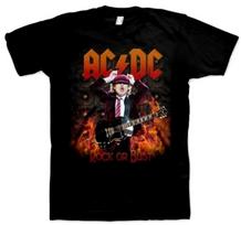 AC/DC CD LGO ANGUS YOUNG IN FLAMES / ROCK OR BUST Oficialus marškinėlis Dydis LRG naujas Unisex T-shirt S brown