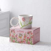 Tulip Hand-Painted Rose Cup Three-Dimensional Floating Flower Feeling Girlfriend Mug Ceramic Cup Souvenir Relief 350ml (36 sets per box)