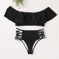 Split Swimsuit Women Ruffle One Shoulder Sexy Tight Color Swimsuit Flesh Covering Swimsuit XL juoda
