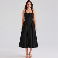 Women's Fashion Summer Bohemian Color Neck Strap Sleeveless Zipper Lace Dress S juoda