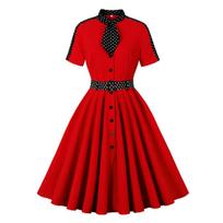 Moteriškos Retro suknelės Hepburn stiliaus skara apykaklė Polka taškuota plona sūpuoklės suknelė, darbo biure, kasdieniai drabužiai S raudona
