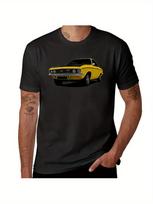 Manta A Men's Casual Graphic T-Shirt- Black with Yellow Vintage Car Print S