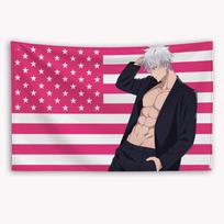 Anime Jujutsu Kaisen Pink American Flag Gojo Satoru Banner Home Decor Items Barber Shop Outdoor Decorations Tapestry Flaga Flags 74x94cm(29x37in)