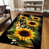 Large Vibrant Sunflower Area Rug – Non-Slip Polyester Floor Mat with Wheat & Butterfly Accents, Perfect for Bedroom, Living Room 60x90cm