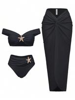 Naujas Europos ir Amerikos jūrų žvaigždės atskiras maudymosi kostiumas su ilgu sijonu, trijų dalių bikinis, moteriškas Europos ir Amerikos Huludao atskiras maudymosi kostiumas S juoda