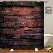 Šiaurietiško retro stiliaus medienos plokštės rašto 3D spausdinimo dušo užuolaida su kabliukais Poliesterio vandeniui atspari namų dekoravimo užuolaida 180X180cm W60H190(CM)-1 Pcs brown