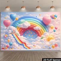 2D Rainbow Cloud Castle Tapestry, Colorful Balloon Kids Room Background 47.2x31.5inch/120*80cm