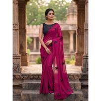 NEW LAUNCH | Rich Star Georgette Soft Silk Saree with Floral Embroidery & Cutwork Border brown