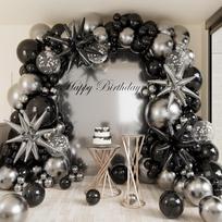 Black and Gold Metallic Balloon Set for Birthday, Wedding, and Engagement Decorations sidabras
