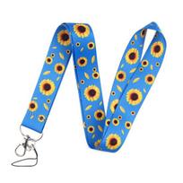 Sunflower Print Card Tag Lanyard Hanging Neck Strap for Mobile Phone Key Chain mėlyna