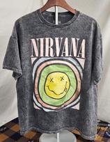 Nirvana Pilka Rūgštinio Plovimo Juosta Šypsena Punk Trumpomis Rankovėmis Grunge Dydis XL Unisex Marškinėliai XXXL gray