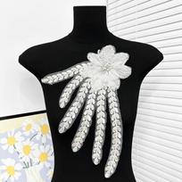 Embroidery Sequin Beaded Lace Polyester Wedding Dress Patch Bridal Garment Embellishment  Wedding