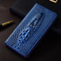 Krokodilo galvos natūralios odos atverčiamas dėklas telefonams Redmi Note 7 8 8T 9 10 11 12 13 14 15 Pro Plus 4G 5G Redmi Note 7(Pro)&Genuine Leather mėlyna
