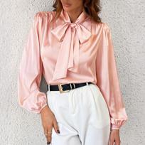 Women's Fashionable Color Round Neck Long Sleeved Lace Casual Versatile Shirt Top XL