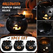 3-Piece Black Halloween Pumpkin Candle Holder Set for Tea Lights, Candles, Fall Decor One Size juoda