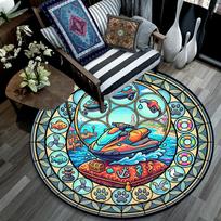 Jet Ski Adventure Round Area Rug Under Office Chairs Bedroom Living Room Home Decor 80cm x 80cm