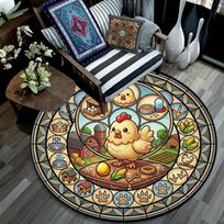 Royal Chicken Farm Round Area Rug Under Office Chairs Bedroom Living Room Home Decor 80cm x 80cm