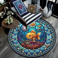 Golden Fish Treasure Hunt Round Area Rug Under Office Chairs Bedroom Living Room Home Decor 80cm x 80cm
