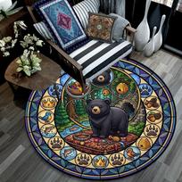 Bears Forest Adventure Round Area Rug Under Office Chairs Bedroom Living Room Home Decor 80cm x 80cm