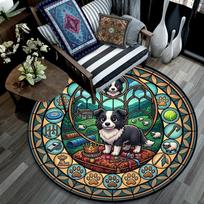 Glass Dog Majesty Round Area Rug Under Office Chairs Bedroom Living Room Home Decor 80cm x 80cm