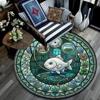 Aquatic Kingdom Glass Round Area Rug Under Office Chairs Bedroom Living Room Home Decor 80cm x 80cm