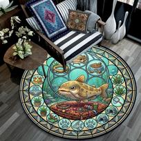 Underwater Catfish Kingdom Round Area Rug Under Office Chairs Bedroom Living Room Home Decor 80cm x 80cm