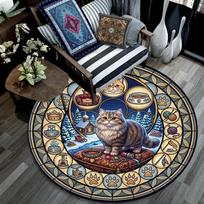 Royal Cats Winter Retreat Round Area Rug Under Office Chairs Bedroom Living Room Home Decor 80cm x 80cm
