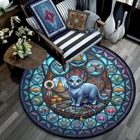 Royal Cat Glass Round Area Rug Under Office Chairs Bedroom Living Room Home Decor 80cm x 80cm
