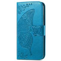 Butterfly Embossed Leather Wallet Flip Case for VIVO V70 FE V60 V50 V40 V30 V29 V29E V50E V27E Lite Pro SE Card Holder Cover vivo V60 mėlyna