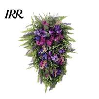 No Fade Wreath 19.7 Inch Artificial Tulip Teardrop for Front Door Purple Lavender Floral Year Round Swag with Green Leaves Wall Window Wedding 1pc