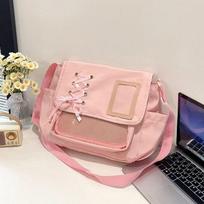Lightweight Nylon Shoulder Bag Large Capacity Messenger Handbag Y2K Ulzzang Ita Bag  Daily Use rožinė