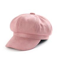 Korean Style Berets Hat Solid Color Painter Cap Casual Suede Octagonal Hat  Ladies rožinė