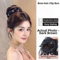 Lazy Style Rhinestone Bow Dragon Beard Bun Claw Clip Flower Bun Head Wig  Daily Use Style 2 Dark Brown