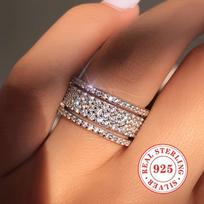 Luxurious sterling silver wide ring, sparkling, fashionable and elegant style, women's anniversary ring, high-end fashion women's jewelry 6 sidabras