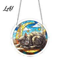 Decorative Hanging Suncatcher 7.48 Inch Circular DIY Puzzle Suncatcher Acrylic Stained Glass Style Window Ornament Decoration Waterproof Pendant for J
