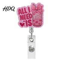 Retractable Keychain Reel Nurse Badge Reel Funny Glitter Acrylic Name Tag Holder with Clip Sparkly Cute ID Card for Teachers Student Staffs Bow D