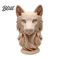 PLA Wolf Head Figurine 3D Printed Figurine Realistic Statue with Round Base Wild Animal Sculpture for Home Office Bookshelf Decor Base