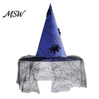 Sexy Witch Costume for Theme Parties Halloween Hat, with Lace Mesh And Simulated Spiders, Gothic Unique Witchy Outfit Adults Style Accessory, Cosplay mėlyna