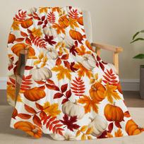 Rudens Padėkos dienos pledas Klevo lapas Moliūgas Flanelės spaudinio pledas Super minkštas jaukus miego pledas Puiki namų dovana jai Size: 75*100cm, Weight: 280 GSM white