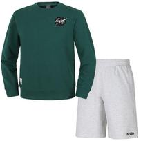 Nasa Unisex Loose Fit Sweatshirt With Wappen + Knee-Length Cotton Shorts Set [Green + Melange White] 95