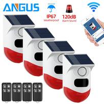 Angus WiFi Outdoor Solar Infrared Motion Sensor Alarm Siren IP67 Waterproof ABS Smart Anti-Theft Anti-Pet&Wildlife  False Alarm 2 pcs WiFi Solar Infrared Motion Sensor Alarm