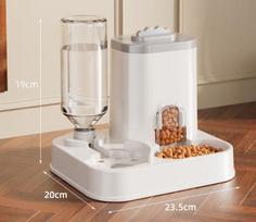 Large Capacity 2-in-1 Pet Feeder Water Fountain, Integrated Food & Water Automatic Feeding Dispenser for Cats Dogs pilka spalva