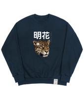Graver [Unisex] Flower Real Leopard Center Sweatshirt_Navy Navy_White Logo/S
