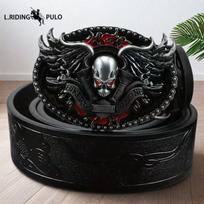 Vyriškas lydinio plokštelės sagties diržas Retro reljefinis madingas punk stiliaus asmenybės mados dominuojantis diržas 120cm gray