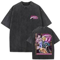 Anime JoJo Bizarre Adventure Yoshikage Kira Vintage Washed T Shirts Men Women Clothing Manga Casual Cotton Short Sleeve T-shirt S įvairiaspalvis