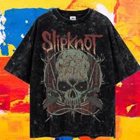 Slipknot Album Poster Graphic Print Vintage Washed T-Shirts Global Tour Mercah Men Women Harajuku Street Oversized Cotton Tees S įvairiaspalvis