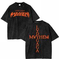 Vintage Washed Lady Gaga The Mayhem Ball Tour 2025 T Shirt Fashion Men/Women Aesthetic High Quality Acid Wash 100% Cotton Tees S įvairiaspalvis